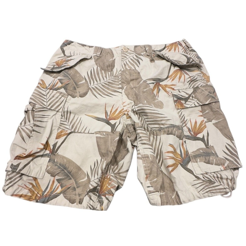 Frye Cargo Shorts Mens 36 Tan Tropical Bird of Paradise Ripstop Utility Pocket